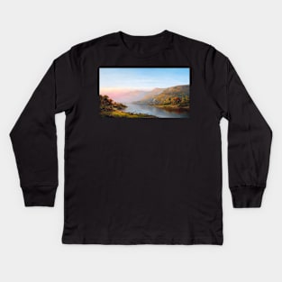 Mountain River Scene Autumn Kids Long Sleeve T-Shirt